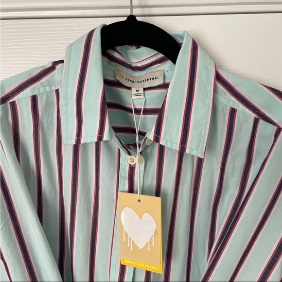 Kerri Rosenthal - Lilli Shirt Dress in Patchwork Stripe Saltwater Size Medium - Picture 4 of 10